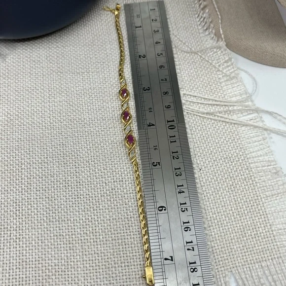 ✨ Vintage 925 Sterling Silver Gold Vermeil Ruby & CZ Tennis Bracelet - 7.25” - Picture 16 of 17